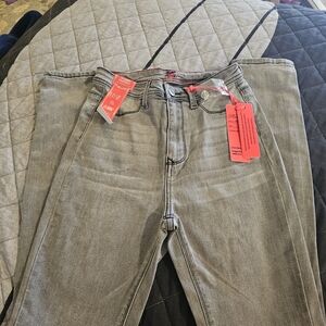 Slim Straight Grey Jeans with Washed Finish